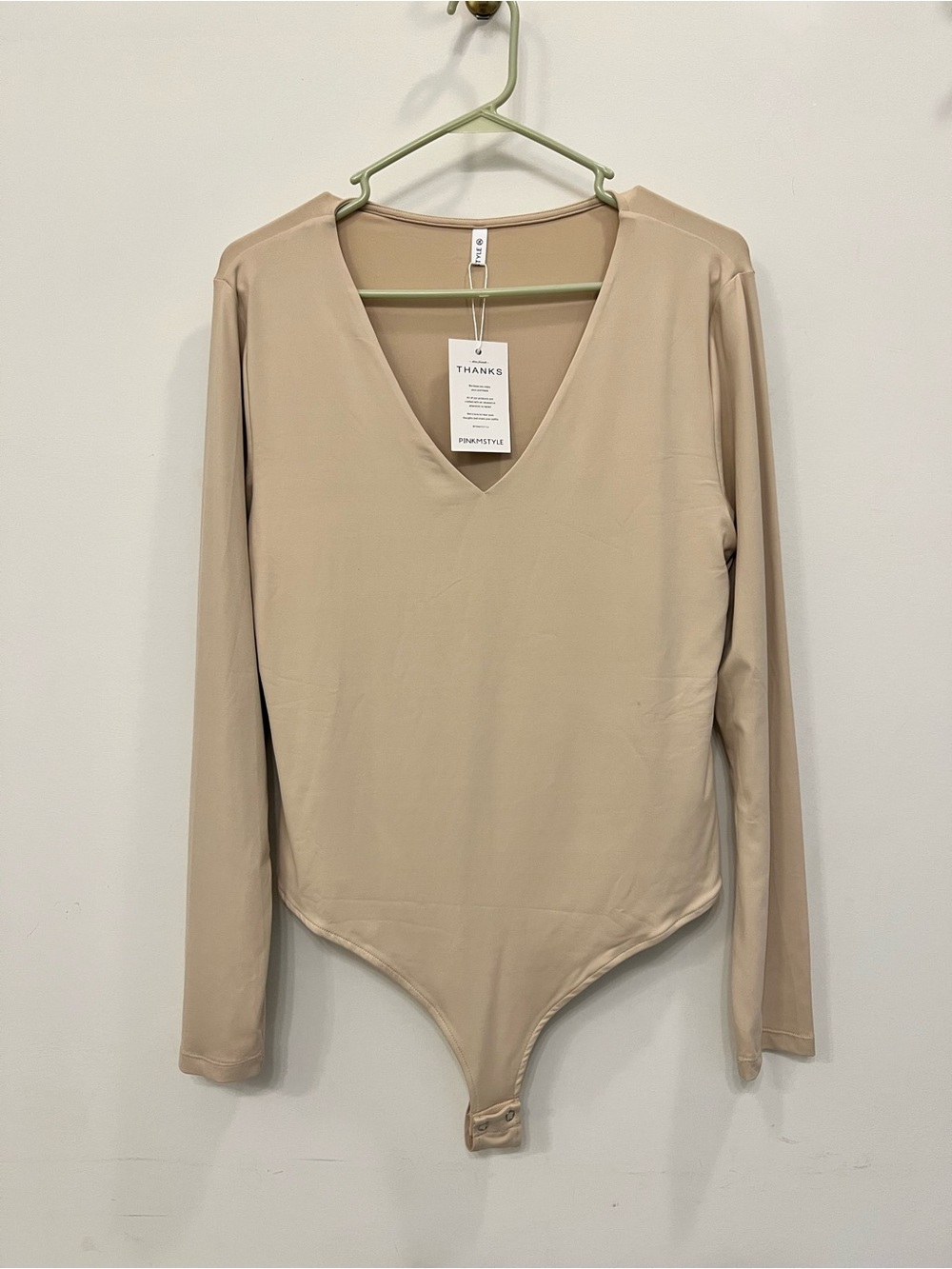 PINKMSTYLE Women’s V Neck Long-Sleeve Bodysuit  Double Lined Going Out Tops (2X)
